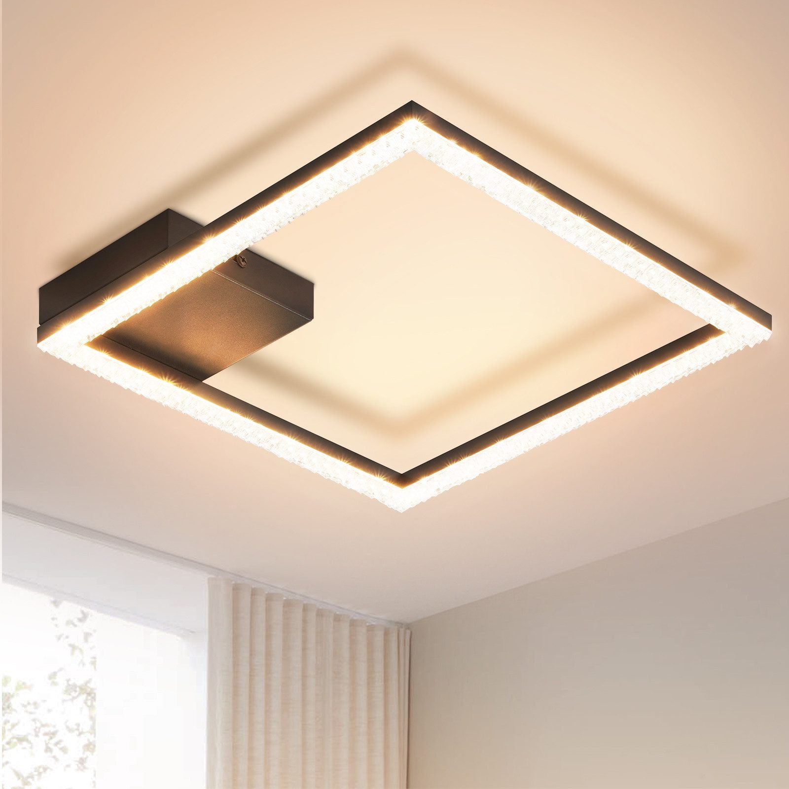 NETTLIFE LED - kattovalaisin, 12W, lämmin Valkoinen Kristallilamppu, 3000KValo, musta, moderni,